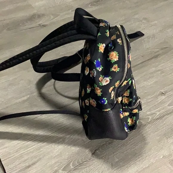 Coach Black Floral Mini Backpack with wolf display picture 2